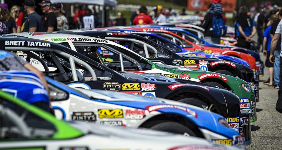 CLARINGTON, ON - MAY 19: Cars lined up prior to the start of the Clarington 200 of the NASCAR Pinty's Series at Canadian Tire Motorsports Park in Clarington, ON. (Photo by Matthew Manor for NASCAR)
