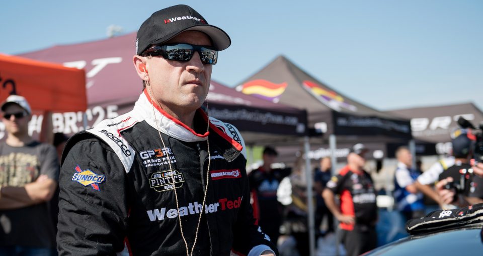 SASKATOON, SK - JULY 24 2019:  L.P. Dumoulin, driver of the #47 WeatherTech Canada / Bellemare Dodge check his qualifying position at the Velocity Prairie Thunder Twin 125s at Wyant Group Raceway on July 24 2019 in Saskatoon, Saskatchewan, Canada. (Photo by Matthew Murnaghan/NASCAR)
